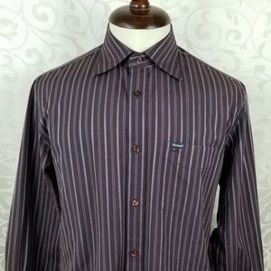 Faconnable Mens Shirt M Burgundy Blue Stripes
